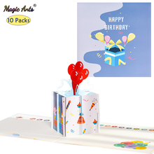 10 Pack 3D Pop-Up Cards Birthday Cartoon Birthday Balloon Box Greeting Card Postcard wholesale with Envelope Stickers 2024 - buy cheap