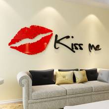 Adesivo de parede 3d acrílico criativo kiss me, decoração para meninas, quarto, sala de estar, arte de decoração de parede, casa, moderno 2024 - compre barato
