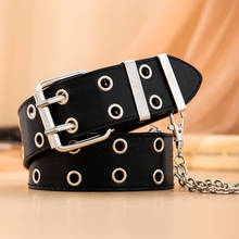 Women Fashion Double Hole Pin Buckle Waist Belt for Jeans Metal Waist Punk Chain Luxury Belts PU Leather New Style Decorative 2024 - buy cheap