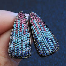 Zlxgirl brincos de cobre com opala azul, joias com faixa de espelhado, piercing de orelhas douradas da moda feminina, presente 2024 - compre barato