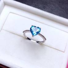 Кольцо с натуральным голубым топазом, обручальное кольцо из серебра 925 пробы с огранкой в форме сердца 2024 - купить недорого