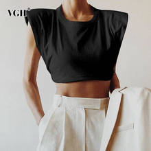 VGH White Short T Shirt For Women O Neck Sleeveless Casual Minimalist Solid T Shirts Female Fashion New Clothing Summer 2024 - buy cheap