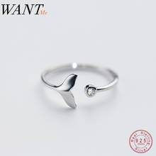 WANTME-Anillo de plata de primera ley y circón con forma de cola de ballena para mujer, sortija ajustable, plata esterlina 100%, Circonia cúbica, zirconia, circonita, zirconita, circón, fiesta, 925 2024 - compra barato