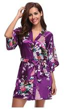 Kimono con estampado Floral para mujer, vestido de seda de estilo chino, bata de satén, camisón de flores de color púrpura, tallas S, M, L, XL y XXL 2024 - compra barato
