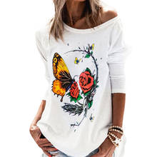 Woman Loose Autumn Spring  Butterfly Flower Print T-shirt Female Fashion Long Sleeve Round Neck Casual Style Pullover Tee Tops 2024 - buy cheap