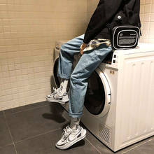Разборчивые мужские джинсы прямые повседневные брюки мужские s Японская уличная одежда комбинезоны джинсовые брюки мужские хип-хоп ретро черные джинсы брюки 2024 - купить недорого