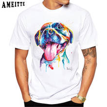 New Summer Men Short Sleeve Funny American Pit Bull Terrier Watercolor Design T-Shirt Cute Dog Print Boy Casual Tops Cool Tees 2024 - buy cheap