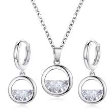 Conjunto de joias e brincos redondos vazados clássicos de cristal austríaco cor de prata com colar de 48cm 2024 - compre barato