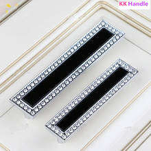 Square Rhinestone Drawer Pull / Glass Crystal Dresser Pulls Handles Cabinet Knobs / Handle Bling Silver Clear Black 96 128 mm 2024 - buy cheap
