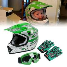 Casco de Moto rcycle para jóvenes y niños, protector de cabeza con llama verde, ATV, MX + gafas + guantes 2024 - compra barato