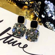 Statement Black Square Geometric Earrings For Women Crystal Luxury Wedding Rhinestone Earring Korean Boho Lady Party Jewelry 2024 - buy cheap