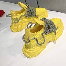 Bjakin Casual Women Shoes Thick Bottom Light Running Shoes Young Girls Jogging Sneakers Yellow Lace Up Sport Athletic Trainers 2024 - buy cheap