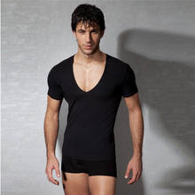 Men T Shirt Fitness Tee Shirts Mens V Neck Solid Color T-shirt For Male Men Clothing Plus-size men's Wear 2024 - buy cheap