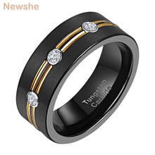 Newshe Black Wedding Rings For Men Tungsten Carbide Clear AAAAA Zircons Double Golden Lines Charm Ring Size 9-12 TRX077 2024 - buy cheap