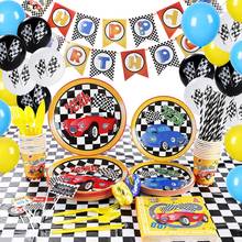 Vajilla desechable para fiesta temática de coche de carreras, Juego de vasos y platos de papel, globos de látex con bandera de carreras, suministros de decoración para fiesta de nacimiento para niños 2024 - compra barato