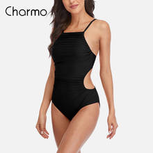 Charmo maiô feminino com decote alto, peça única, traje de banho, roupa para praia, monokini 2024 - compre barato