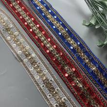 2 Yards White Blue 50mm Ethnic Gold Thread Sequins Webbing Ribbon Tape Shoes Dress Embroidered Lace Trims DIY Sewing Accessorie 2024 - buy cheap