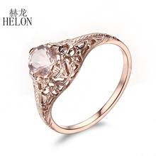 Helon anel de morganite real 10k ouro rosado, redondo com 5.5mm, joias finas vintage para mulheres, casamento, noivado e presente 2024 - compre barato