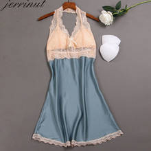 Jerrinut шелковая ночная рубашка женская сексуальная женское белье для домашней носки с нагрудной накладкой ночная рубашка без рукавов 2024 - купить недорого