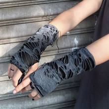 Guante gótico Punk negro con abertura rota Unisex, manopla deportiva sin dedos con agujero, guantes cálidos para Cosplay de Rock, novedad de 2021 2024 - compra barato