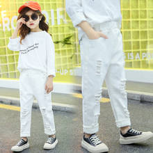 Fashion Children Denim Hole Pants Solid Color White Ripped Jeans for Kids Toddler Spring Jeans Trousers Summer Cotton Clothes 2024 - buy cheap