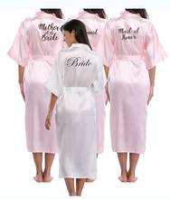 new bride bridesmaid robe with white black letters mother sister of the bride wedding gift bathrobe kimono satin robes 2024 - buy cheap