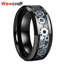 6/8mm Black Wedding Band Tungsten Carbide Rings for Men Women Carbon Fiber Gears Inlay Polished Shiny Beveled Edges Comfrot Fit 2024 - buy cheap