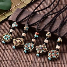 Vintage Nepal Buddhist Pendant Necklace Women Men Jewelry Ethnic Wooden Long Necklaces Sweater Chain 2024 - buy cheap
