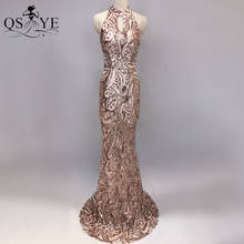QSYYE Golden Evening Dresses Mermaid Halter Neck Long Evening Gown Elegant Glitter Sequin Pattern Formal Party Women Gold Dress 2024 - buy cheap