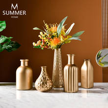 Golden Creative Glass Vase Simple Crafts Flower Arrangement Light Luxury Desktop Decor Home Decoration Accessories Ornaments 2024 - buy cheap