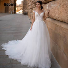 Booma 2020 Cap Sleeve A-line Lace Wedding Dresses Tulle Bridal Gowns Beach Back Illusion Robe de mariee Boho with Long Train 2024 - buy cheap