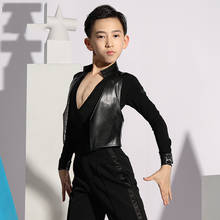 2021 Boys Latin Dance Performance Costumes V-Neck Long Sleeve Bodysuit Ballroom Dancing Competition Clothes Dancewear DN7876 2024 - buy cheap