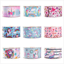 Lovely Unicorn Cartoon Heat Transfer Printed Grosgrain Ribbon 5 Yards 25mm/38mm/50mm/75mm for DIY Hair Bows 2024 - buy cheap