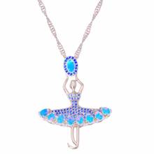 Модный Голубой опал балерина ожерелья с подвесками серебряный цвет фея с украшением в виде кристаллов Циркон Чиан женское ожерелье, бохо ювелирные изделия подарок на день рождения 2024 - купить недорого