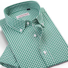 Men's Summer Short Sleeve Plaid Checkered Shirt Pocket-less Design Wrinkle Free Casual Standard-fit Gingham Cotton Shirts 2024 - buy cheap