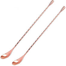 Rose Gold Cocktail Spoon Bar Stirring Spoon Mixing Shaker Spoon Long Handle Stainless Steel Spiral Pattern  , 12 Inch 2024 - buy cheap