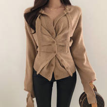 YAMDI runway cardigan sweater women 2020 new autumn winter fashion korean solid cardigan single-breasted lace up irrengular chic 2024 - buy cheap