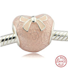 Cuentas de QANDOCCI DIY Fit pulseras originales auténtica 925 de plata de ley-joyería lazo rosa y dijes de encaje para San Valentín día de 2024 - compra barato