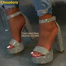 Choudory Bling Bling Silver Crystal Gladiator Sandals Open Toe Chunky Heel Wedding Shoes Platform Sparkly Rhinestone Dress Pumps 2024 - buy cheap