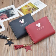 Disney Mickey mouse Small wallet lady short zipper tassel key coin purse student small mini wallet Minnie card holder Clutch 2024 - buy cheap