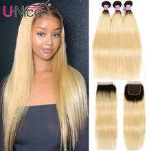 Unice Hair Mongolian Straight Hair 2/3 Bundles With Closure Natural Color Human Hair Weave 3 Pieces With 4*4 Lace Closure 2024 - buy cheap