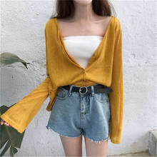 Korean 2020 New Women Cropped Cardigan Sweaters Female Short Sweater V Neck Single Breasted Sweater Woman Knitted Cardigan Y5055 2024 - buy cheap