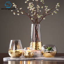 Strongwell Nordic Gold Foil Art Vase Modern Craft Garden Hydroponics Glass Flower Vase Home Decoration Accessories Wedding Gift 2024 - buy cheap