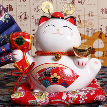 6 polegada cerâmica maneki neko ornamento sorte gato caixa de dinheiro gato fortuna mealheiro feng shui estatueta decoração para casa estatueta 2024 - compre barato