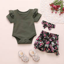 0-24M Infant Baby Girl Kids Short Sleeve Bodysuit Tops +Flower Pants+ Headband 3pcs Clothes Sets 2024 - buy cheap