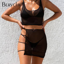 2021 Sexy 3 Piece Swimsuit Solid Skirt Swimwear High Waist Bandage Bikinis Set Mini Skirts Matching Beach Outfits 2024 - buy cheap
