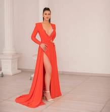 Sexy Long Orange Mermaid Chiffon V-Neck Evening Dresses with Slit Floor Length Zipper Back  Beaded Formal Party Dress for Women 2024 - buy cheap