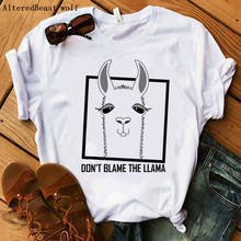 Camiseta con estampado de DON'T BLAME THE LLAMA para mujer, tops blancos, ropa de moda de dibujos animados divertidos, camiseta de Llama para mujer, camiseta de lama de Navidad 2024 - compra barato