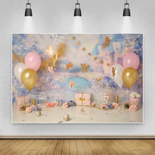 Laeacco Pink Balloons Castle Elf Girl Princess Baby Shower Photography Backdrop Birthday Banner For Photoshoot Studio Background 2024 - buy cheap