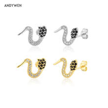 ANDYWEN 925 Sterling Silver Black Zircon Snake Stud Earring Women Fashion Fine Jewelry 2020 Valentien's Jewels Gift Clips 2024 - buy cheap
